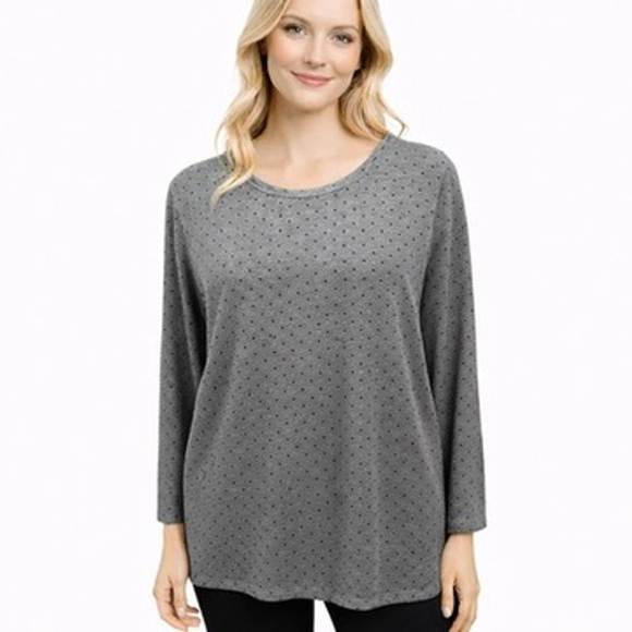 Talbots Tops - Talbots Velour Ribbed Knit Tunic Top Gray Black Polka Dot Soft Casual size XL